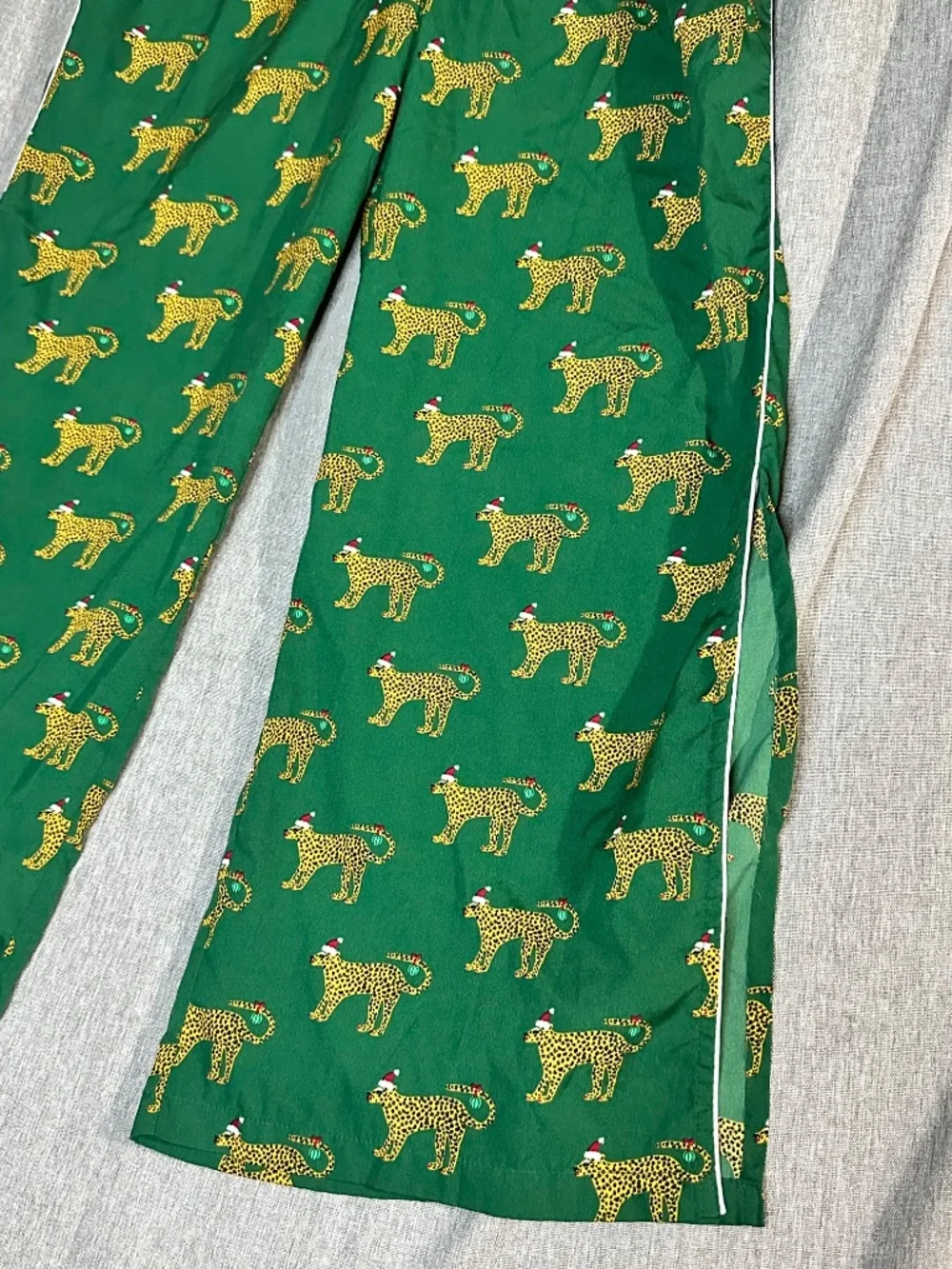 Bouffants and Broken Hearts Christmas Cheetah Pajama Pants Green - Large